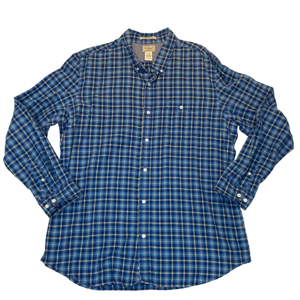 L.L.Bean Plaid Button Down Shirt Mens‎ XL Blue Yellow Cotton Casual